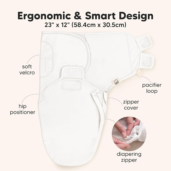 Baby Swaddle Sleep Sacks with Zipper - 3-Pack Swaddles for Newborns 0-3 Months, Infant, Baby Girls, Boys, Soft & Durable Newborn Sleep Sack, Easy Diaper Change Swaddling Blanket (Soft White, OS)