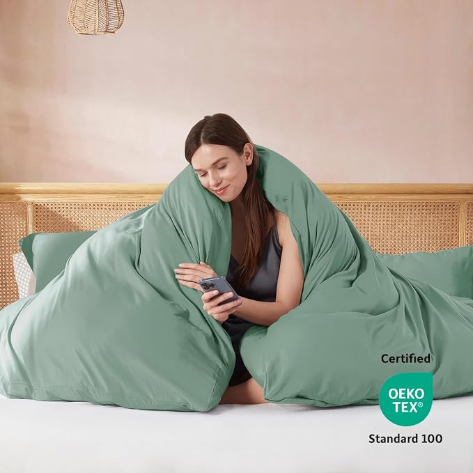 Nestl King Duvet Cover Set with Comforter Insert - Sage Green 4 Piece 104x90 Duvet Cover & 2 Pillow Shams with White Quilted Down Alternative Comforter, Ultra Soft, All Season