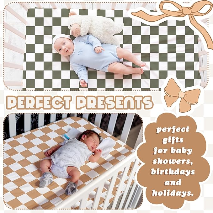 Peryiter 4 Pack Crib Sheets Girl Soft Baby Bed Sheet Set 52'' x 28" Nursery Crib Sheets for Standard Bed for Nursery Decor Baby Boys or Girls(Multicolor,Plaid)