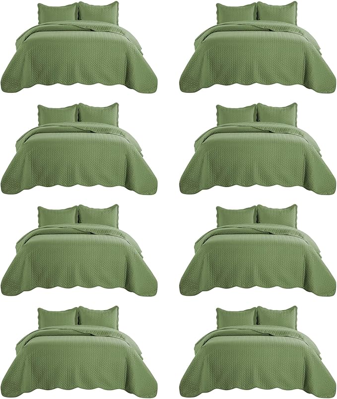 IR Imperial Rooms 8 Pack Quilt King Size Bedding (106" x 96") - Bulk Wholesale for Hotels, Guest Bedroom & Airbnbs - Lightweight Microfiber Reversible Embossed Quilts Bedspread (Olive Green)
