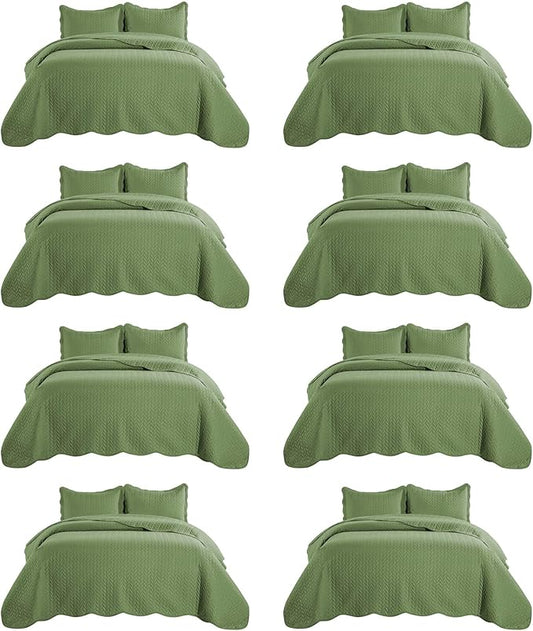 IR Imperial Rooms 8 Pack Quilt King Size Bedding (106" x 96") - Bulk Wholesale for Hotels, Guest Bedroom & Airbnbs - Lightweight Microfiber Reversible Embossed Quilts Bedspread (Olive Green)