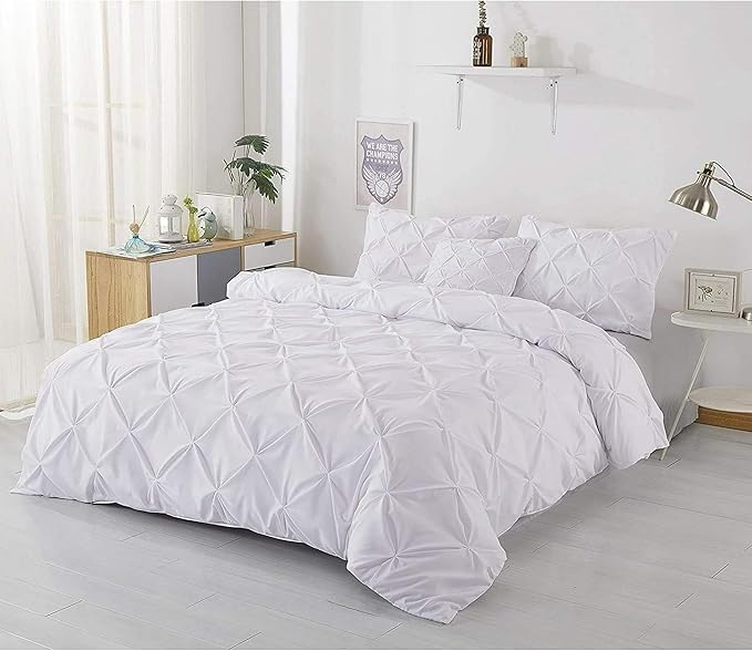 Luxury Pinch Pleat Twin Size 1-Piece Duvet Cover – 800 Thread Count Pima Cotton, Heavyweight Fabric, Ultra Soft & Durable (White)