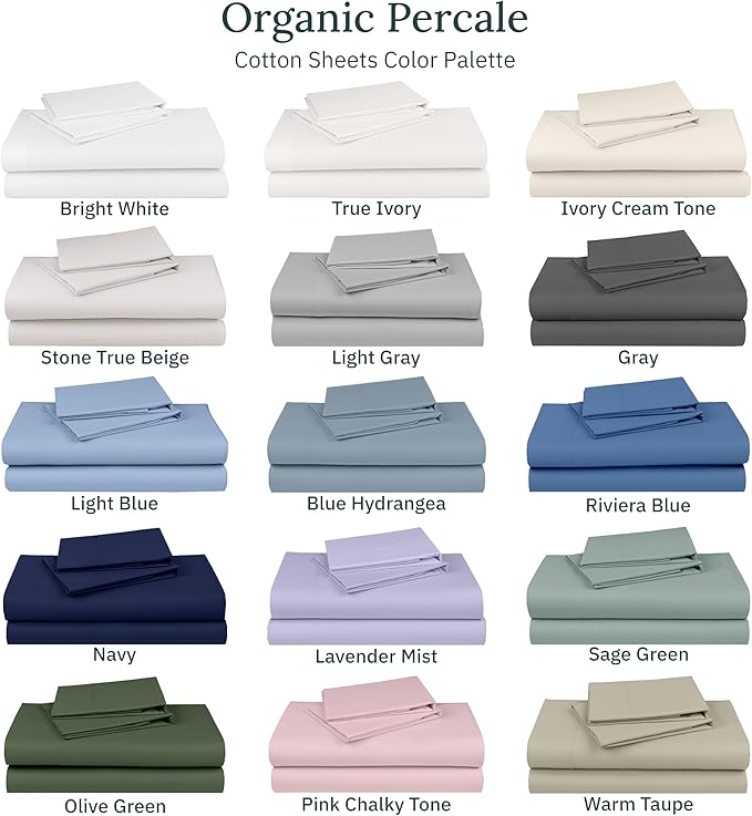 California Design Den Twin Sheets Set - 100% Organic Cotton, Crisp Percale, Deep Pockets, Breathable and Durable Bedding Sheets & Pillowcases - Stone (True Beige)