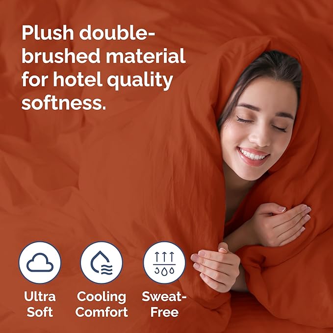 Duvet Cover Queen Size - Extra Soft Queen Size Duvet Cover - Lightweight & Breathable - Easy Care & Fade Free with Zipper Closures & Ties - 90" x 90" Inches - (Terracotta) Comforter Not Included