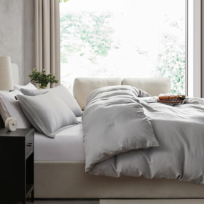 Nestl Light Grey Duvet Cover Queen Size - Soft Prewashed Queen Duvet Cover Set, 3 Piece, with Zipper Closure, 1 Duvet Cover 90x90 inches and 2 Pillow Shams - No Comforter