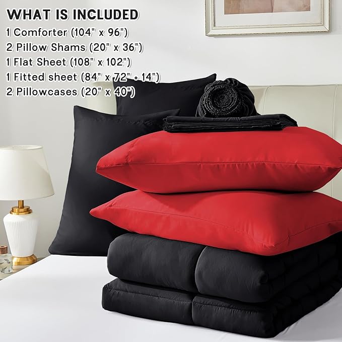 Anluoer California King Size Comforter Set 7 Pieces,Black Cal King Bed in a Bag with Comforter and Sheets,All Season Bedding Sets with Comforter,Pillow Shams,Pillowcases,Flat Sheet,Fitted Sheet