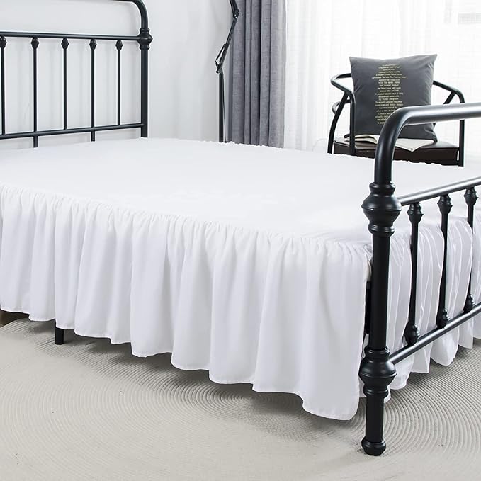 Bed Skirt Ruffled Bed Skirt with Split Corners, 18 Inch Drop Dust Ruffle Bed Skirts with Platform, White, King Size