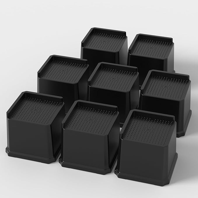 Bed Risers 4 Inch 8 Pack, Oversized L Shape Furniture Bed Lifts Risers 4 in Heavy Duty Wide Opening Elevators fits to Couch, Sofa, Bed Frame, Black