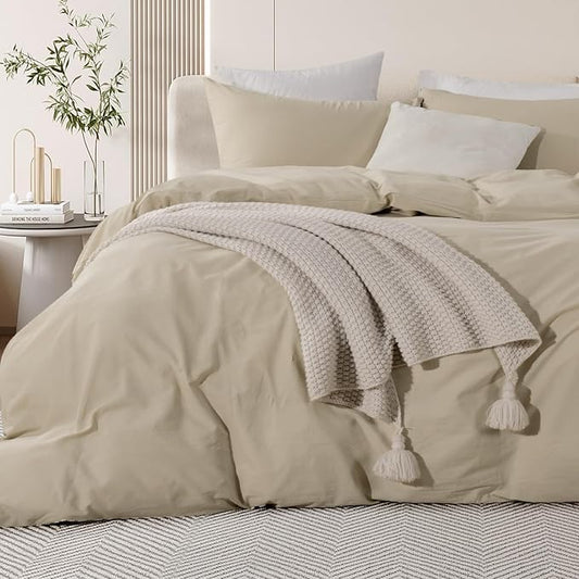 NEXHOME PRO Queen Duvet Cover Set – 100% Certified Organic Cotton with Washed Feel & Linen-Like Texture, Comfortable & Breathable, Home Bedding Set 90"*90" (No Comforter)