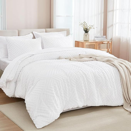Andency California King Size Comforter Set with Sheets White - 7 Pieces Bed in a Bag Cal King Boho Tufted Lightweight Bedding Sets with Comforter, Sheets, Pillowcases & Shams