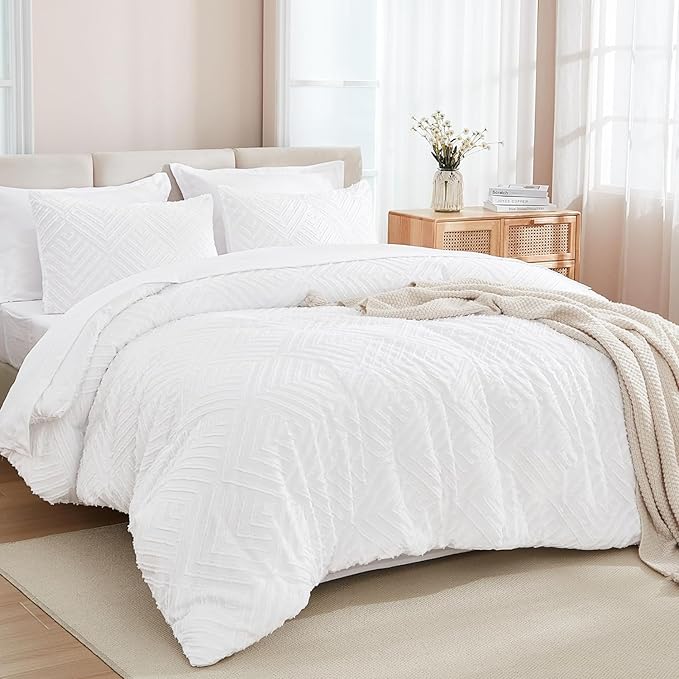 Andency Oversized King Size Comforter Set with Sheets White - 7 Pieces Bed in a Bag Oversized King Boho Tufted Lightweight Bedding Sets with Comforter, Sheets, Pillowcases & Shams