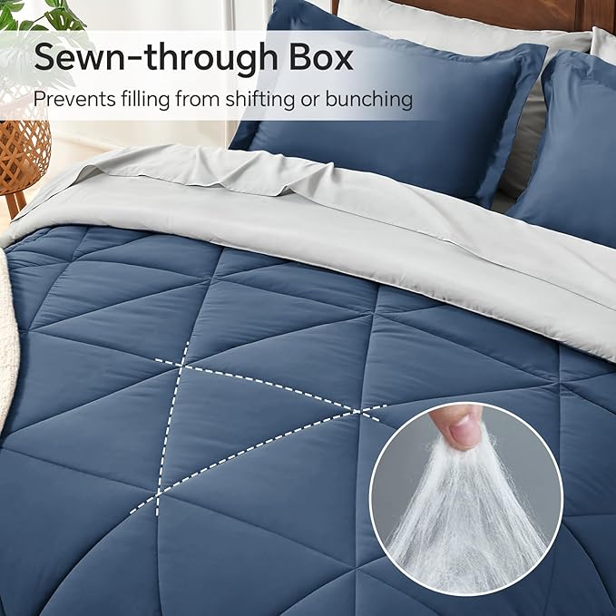 BEDELITE Queen Comforter Set 7 Pieces Bed in A Bag - Soft Microfiber Reversible Calm Blue Bed Set with Comforters, Sheets, Pillowcases & Shams, Cozy Luxury Bedding Sets for All Season