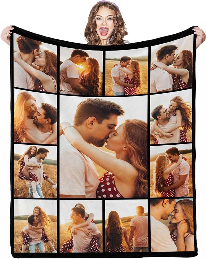 Custom Blankets with Photos, 13 Photos Customized Gifts Personalized Blankets and Throws Customized Christmas Birthday Couples Gifts Personalized Gifts for Women Men, 8 Sizes