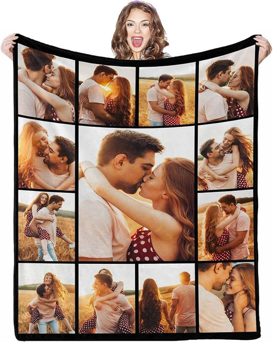 Custom Blankets with Photos, 13 Photos Customized Gifts Personalized Blankets and Throws Customized Christmas Birthday Couples Gifts Personalized Gifts for Women Men, 8 Sizes