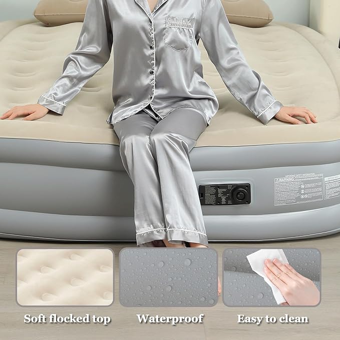 Queen Air Mattress with Built-in Pump, 2 Min Fast Inflation, 16" Raised Height, Supports up to 650 lbs, for Camping, Home Use, Guests, Portable Travel