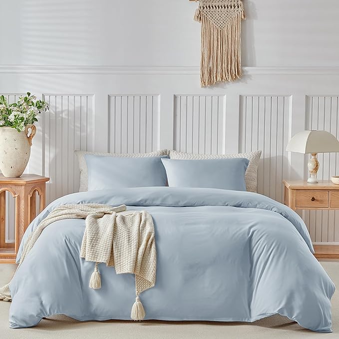 Lekesky King Size Duvet Cover Set, Hazy Blue Duvet Cover, Ultra-Soft Microfiber 3 Pieces Comforter Cover with Zipper and Corner Ties, Includes 2 Pillowcases 20"x36"