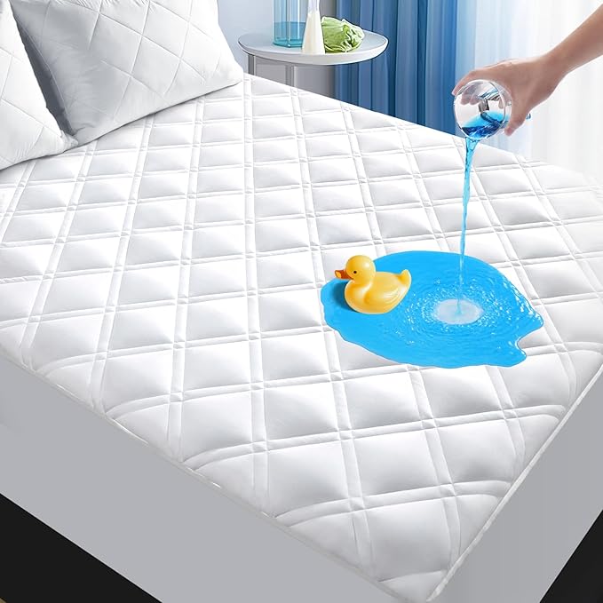 Twin XL Mattress Protector, Breathable Waterproof Mattress Pad Cover Fitted Deep Pocket 8"-21", Soft Noiseless Mattress Cover Washable Cooling Padded ffor Home, College Dorm, White
