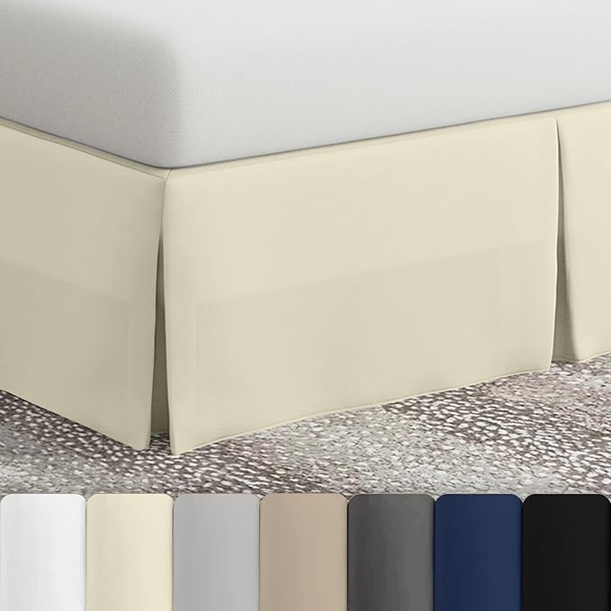 Bed Maker’s Never Lift Your Mattress Wrap Around Bed Skirt, Classic Style, Low Maintenance Wrinkle Resistant Fabric, Traditional 14 Inch Drop Length, Cream, Queen
