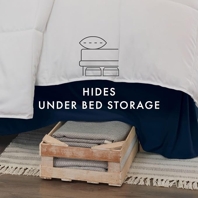 Linen Market Bed Skirt - Ultra Soft Microfiber - Easy Fit with 14 Inch Tailored Drop - Hotel Quality, Shrinkage & Fade Resistant - Bed Cover - Full Size Bed Skirts - Bedroom Décor - (Full, Navy)