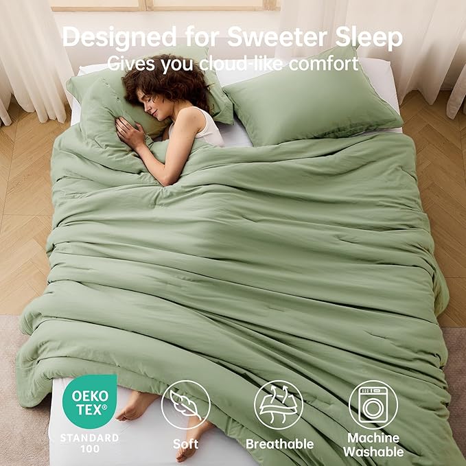 MUXHOMO Green Full Comforter Sets, All Season Ultra Soft Down Alternative Bedding - 3 Piece Lightweight Bed Set Includes 1 Comforter (82"x86") and 2 Pillow Shams (20"x26")
