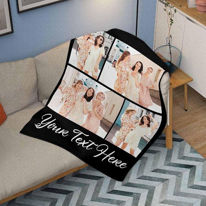 Customized Blanket with Photo, 4 Photos Custom Photo Blanket Personalized Blankets Best Friends Forever, Personalized Gifts for Best Friends, 8 Sizes