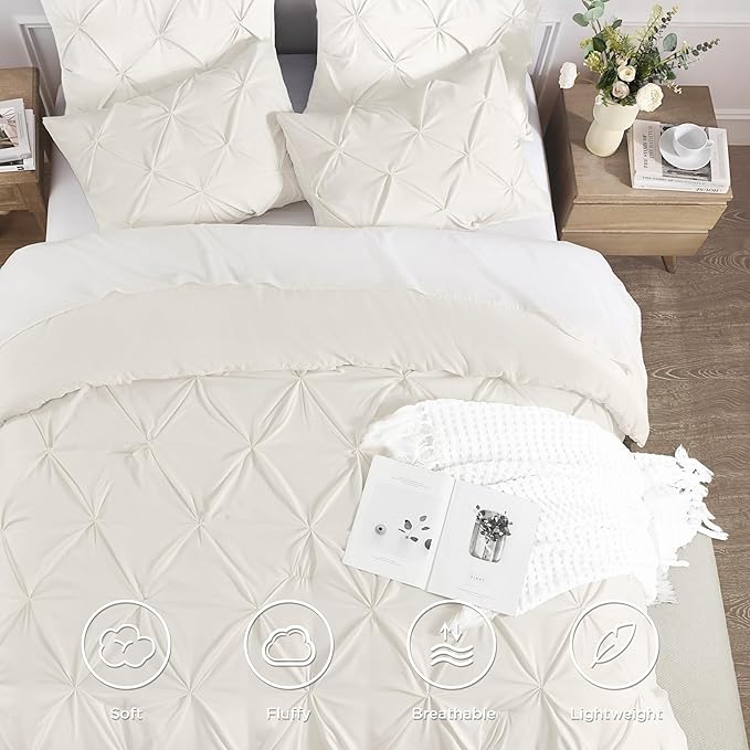Andency Ivory Comforter Set Twin XL(68x92Inch), 2 Pieces Comforter for Girls Kids, Soft Microfiber Pinch Pleat Comforter Set, All Season Lightweight Bedding Set