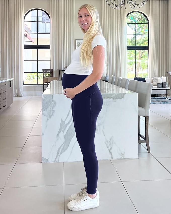 G4Free BareFeel Maternity Leggings with Pockets Over The Belly Stretchy Workout Yoga Pregnancy Pants