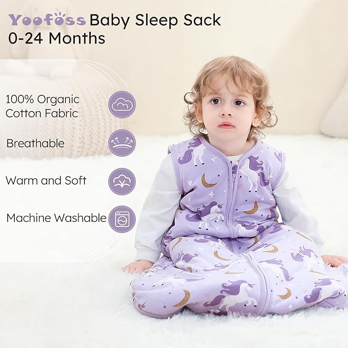 Yoofoss Baby Sleep Sack 6-12 Months, TOG 2.5 Baby Wearable Blanket with 2-Way Zipper, 100% Organic Cotton Fabric Winter Newborn Sleeping Sack, Warm Soft Comfy