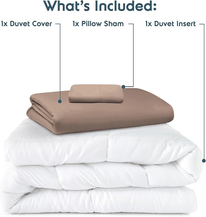 Nestl Twin Duvet Cover Set with Comforter Insert - Khaki 3 Piece 68x90 Duvet Cover & 1 Pillow Sham with White Quilted Down Alternative Comforter, Ultra Soft, All Season