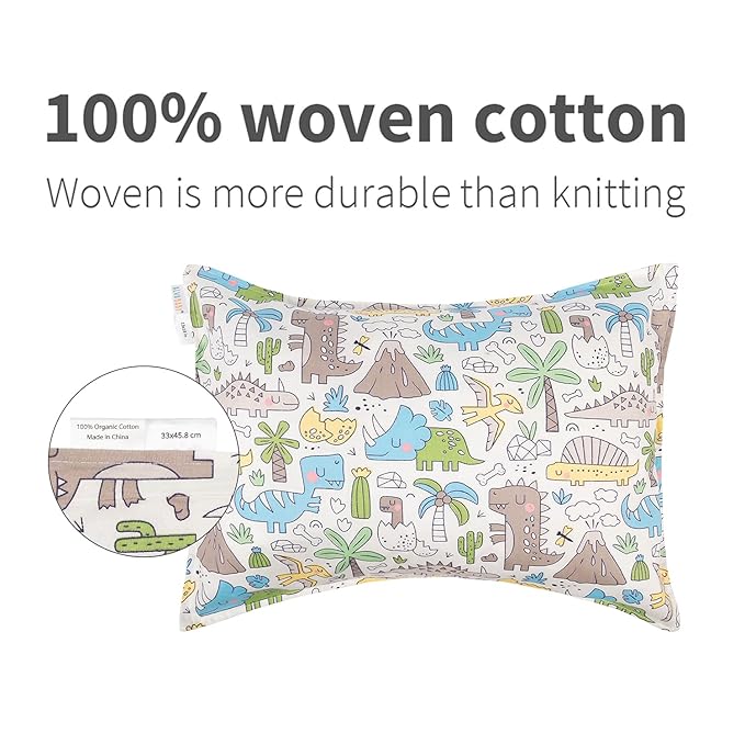 ALVABABY Toddler Pillowcases 2 Pack Organic Cotton Kids Pillow Cover Fit 13"x 18" or 12"x18" Envelope for Girl Boy Sleepy Travel