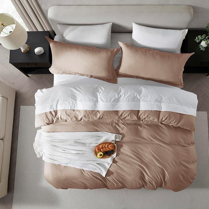 Nestl Khaki Duvet Cover Full Size - Soft Prewashed Full Size Duvet Cover Set, 3 Piece, with Zipper Closure, 1 Duvet Cover 80x90 inches and 2 Pillow Shams