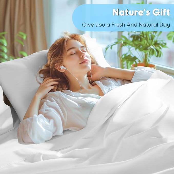 SONORO KATE 100% Egyptian Cotton Sheets Set, Extra Deep Pocket up to 18"-24",1000 High Thread Count, Soft & Breathable 5-Star Hotel Sateen Bed Sheets - 4 PC (White,Queen)