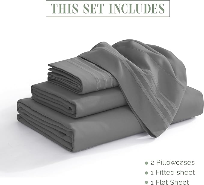 Elegant Comfort Luxurious 1500 Premium Hotel Quality Microfiber 4-Piece Sheet Set, 18-24 Inches Deep - Extra Deep Pocket Sheets - Ultra Soft 4PC Deep Pocket Sheets, Queen, Gray