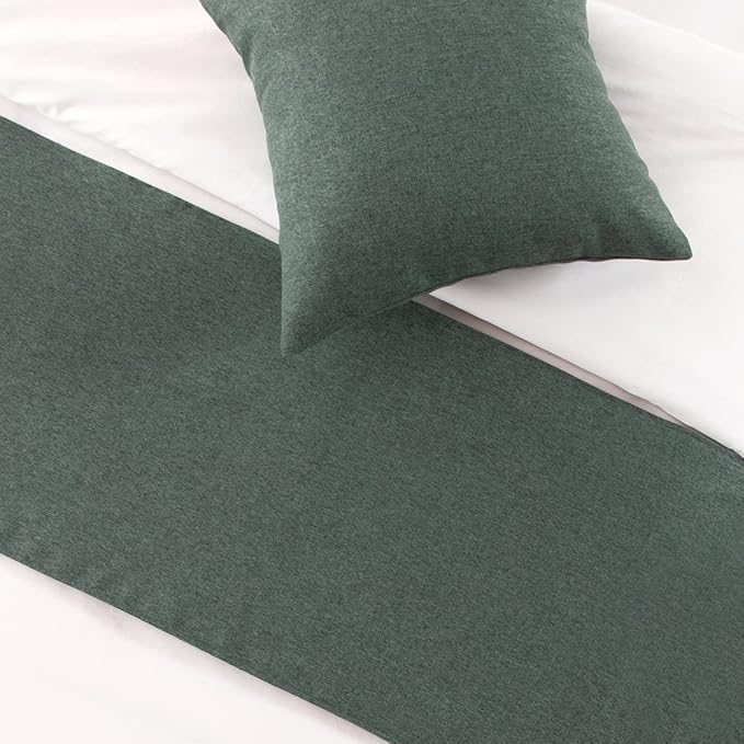 AMBERIS Bed Runner Blue-Green, Imitation Linen Decorative Bed Scarf for Home Hotel (Pillowcases Sold Separately)