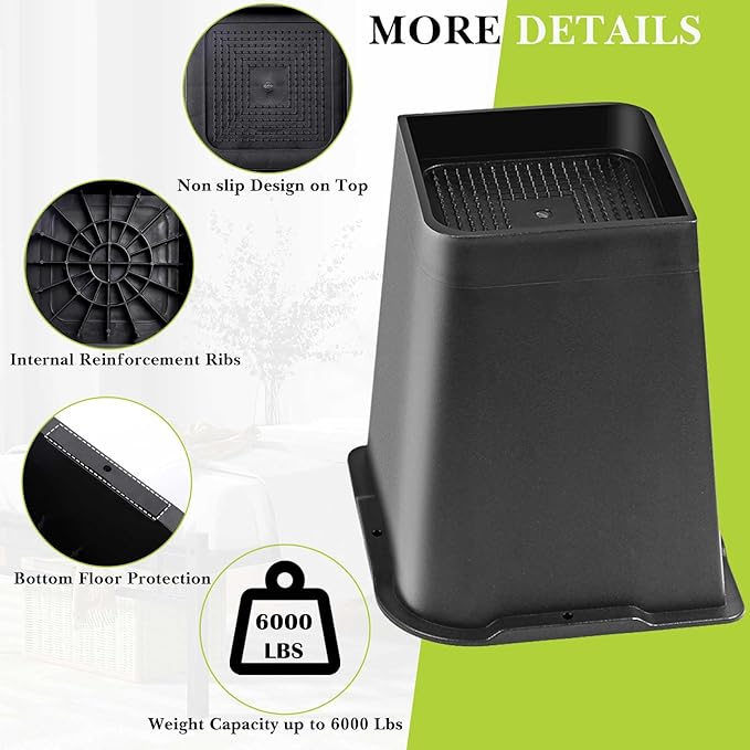 Bed Risers 2 inch, 3 inch, 4 inch, 6 inch, 8 inch Heavy Duty, Oversized Furniture Riser for Couch Sofa Table Chair Leg Frame Dorm, Support up to 6000 Lbs (Black Full 4 Pack, 6 inch)