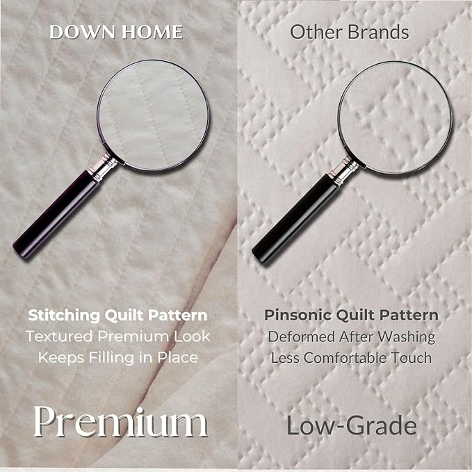 DOWN HOME Queen Quilt Bedding Set with Shams, Vintage Washed Soft Quilted Blanket Thin Comforter Lightweight Bedspread Coverlet Bed Cover, Brushed Microfiber Stripe Stitching, Linen White, 86"x90"