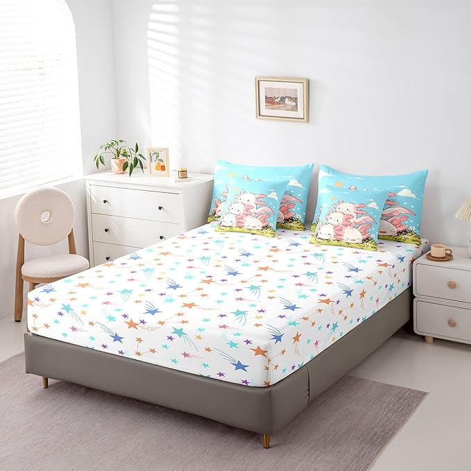Feelyou Kids Cute Axolotl 7 Pieces Bedding Set Queen Size, Cartoon Salamander Bed in A Bag Ocean Sealife Comforter Set with Sheets Boys Girls Kawaii Animal Teens Bed Set Bedroom Decor 7Pcs