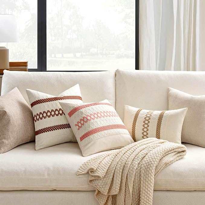 MIULEE Set of 2 Rust Decorative Lumbar Pillow Covers 12x20 Inch Farmhouse Rustic Boho Couch Throw Pillows Modern Cotton Cushion Covers Retro Cute Macrame Woven Home Decor for Bed Sofa Chair