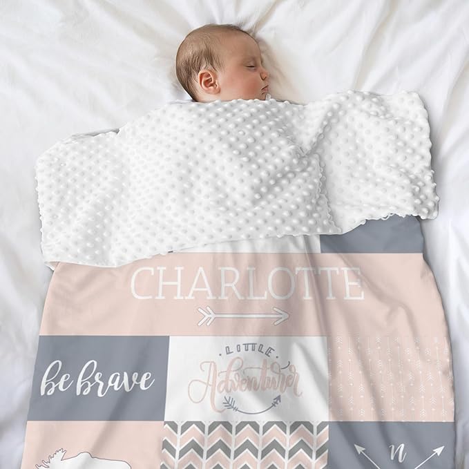 Custom Baby Blanket with Name, Thin Breathable Custom Baby Blanket for Kids Soft Flanne Swaddle Blankets Personalized Gifts for Infant Newborn Shower, Crystal Pink