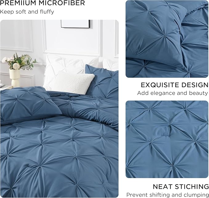 Andency Ocean Blue King Size Comforter Set (104x90Inch), 3 Pieces Soft Lightweight Western Modern Pinch Pleat Bedding Comforters, All Season Warm Down Alternative Bed Set for Boys Men Adults