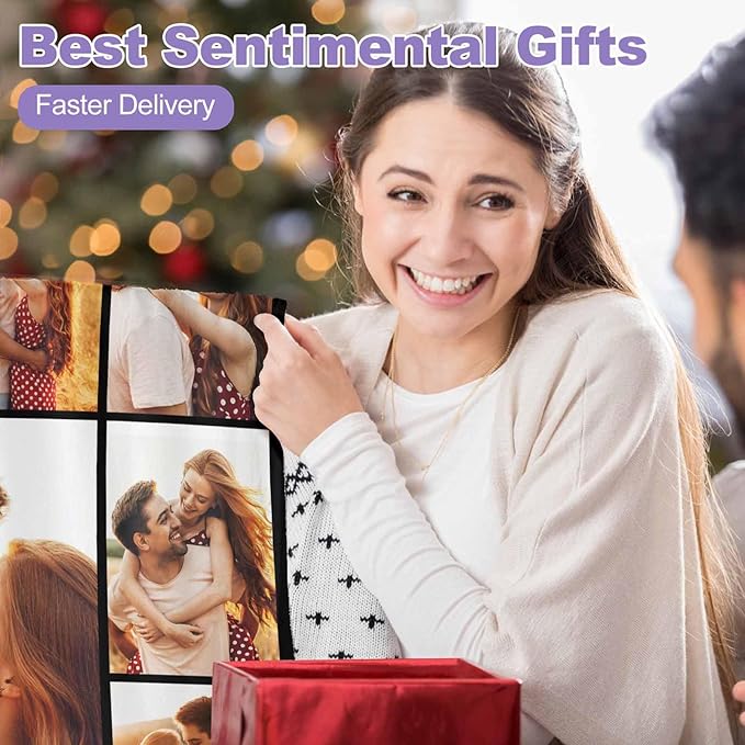 Custom Blankets with Photos, 13 Photos Customized Gifts Personalized Blankets and Throws Customized Christmas Birthday Couples Gifts Personalized Gifts for Women Men, 8 Sizes