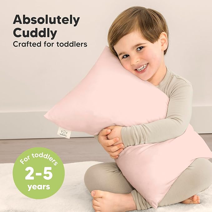 KeaBabies Toddler Pillow with Pillowcase - 13x18 My Little Cuddly Kids Travel Pillows for Sleeping, Nap, Viscose from Bamboo Nursery Pillowcase, Soft & Breathable, Toddler 2-5 Years Old (Mist Pink)