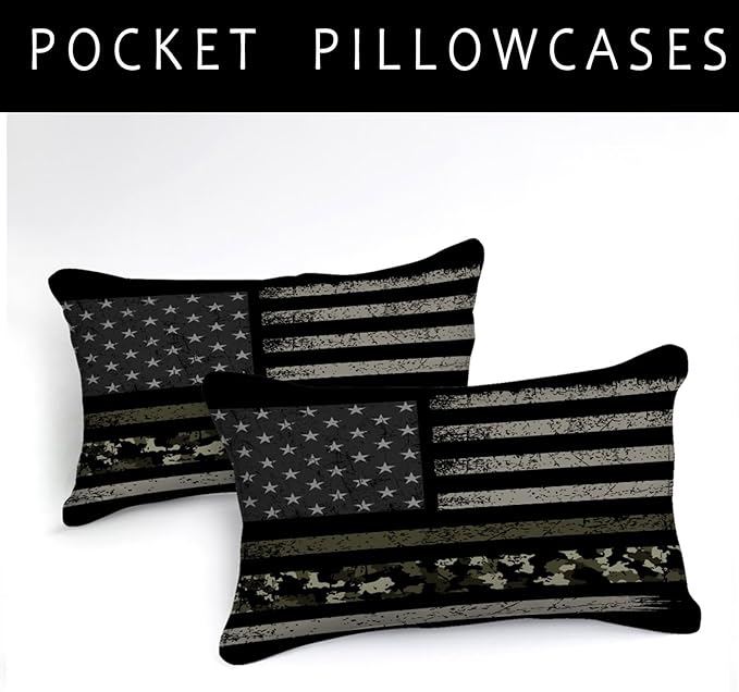 Bedbay American Flag Queen Comforter Set Camo Bedding Girls Boys Room Decor Camouflage Stars Stripes Flag Quilt Bedding Set Army Green Down Alternative Lightweight Comforter Queen 4 Pcs(Camo,Queen)