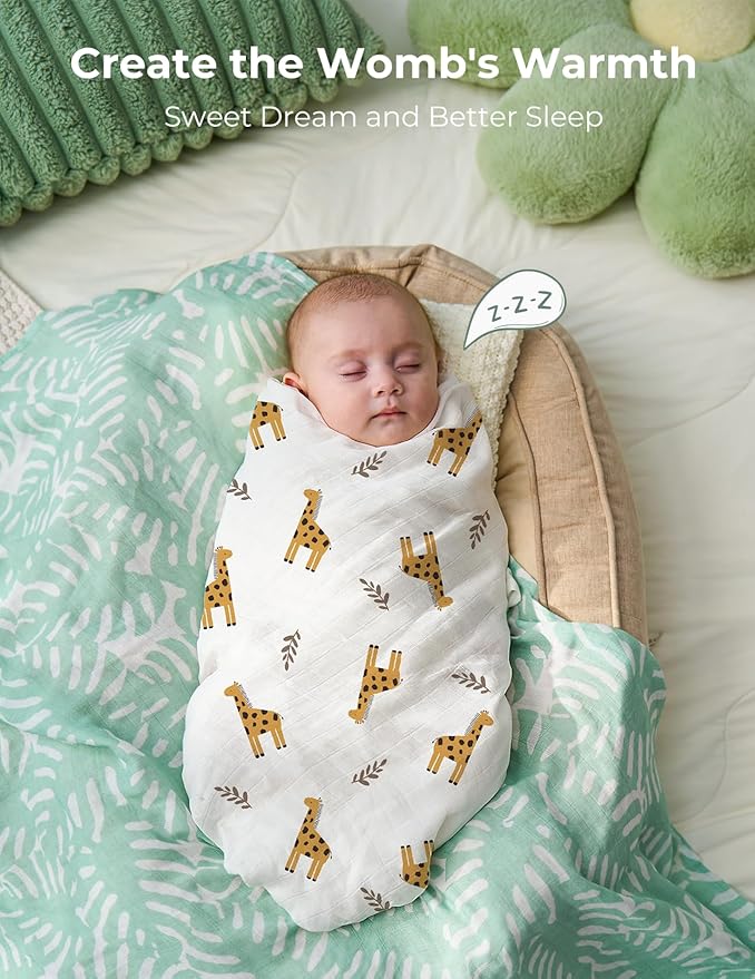 Momcozy Muslin Best Wishes Swaddle Blankets, Ultra Soft Neutral Registry Essentials, Jungle Trails & Wild Pals, Breathable Large 47'' x 47'' Newborn Boys Girls Receiving Blanket