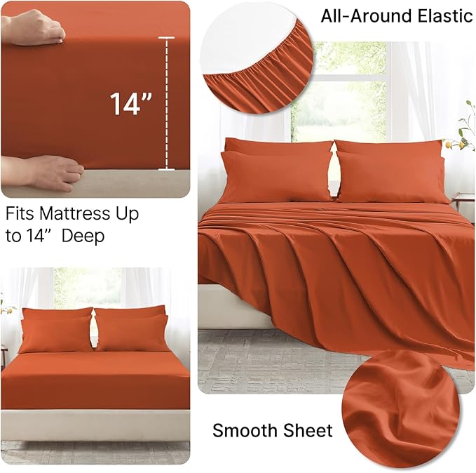 Anluoer Twin Size Bed in a Bag 5 Pieces, Burnt Orange Bed Comforter Set with Sheets, All Season Bedding Sets with 1 Comforter, 1 Pillow Sham, 1 Pillowcase, 1 Flat Sheet, 1 Fitted Sheet