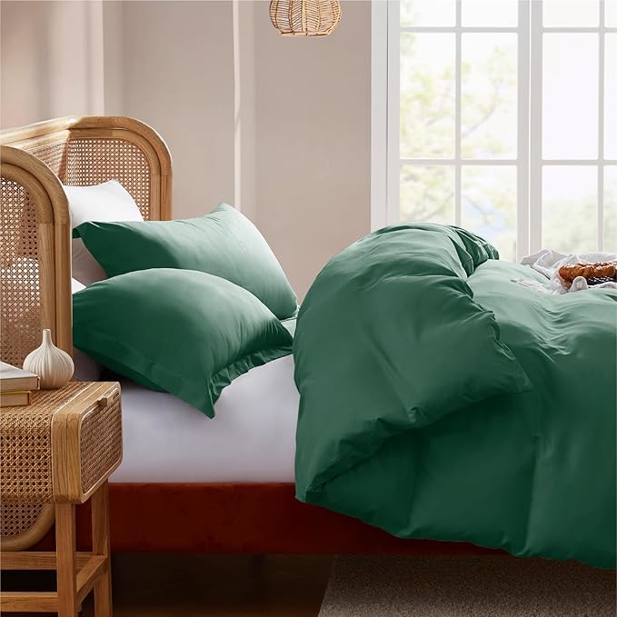 Nestl Dark Green California King Duvet Cover Sets - Soft Double Brushed Cal King Duvet Cover, 3 Piece, with Button Closure, 1 Duvet Cover 104x98 inches and 2 Pillow Shams