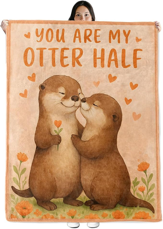 Otter Gifts, Otter Love Theme Flannel Blanket for Women, Men, Anniversary Valentine Throw Blankets for Boyfriend, Girlfriend, Wife, Couple, Travel Camping Sofa Living Room Decor 60x80 in