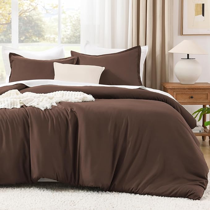 Litanika Comforters Brown Oversized King Size, 3 Pieces Lightweight Solid Bedding Set & Collections, All Season Fluffy Bed Set (120x98In Comforter & 2 Pillowcases)