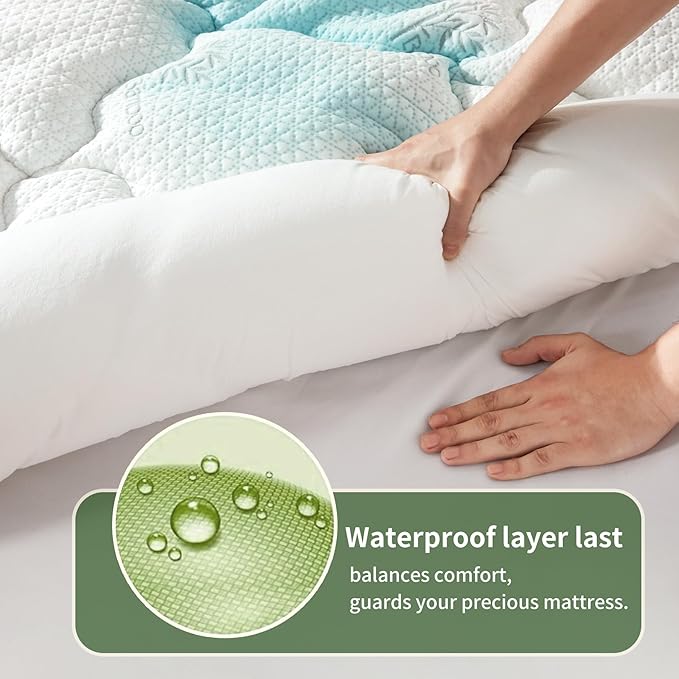 Premium 100% Waterproof Full Mattress Topper, Breathable Mattress Pad, Rayon from Bambo Bed Protector, Deep Pocket Sheet Cover 8"-21"