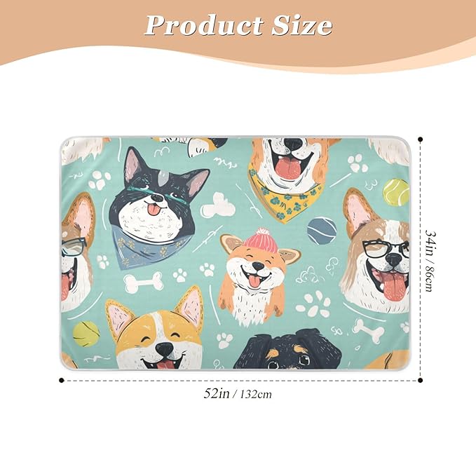 Waterproof Bed Pad Reusable Changing Pad Toddler Mattress Protector Large Pee Pad Baby Diaper Pad Soft Washable Liner Green Dog Ball